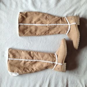 Tall Boots Cognac Tan White Sheep Like Fur Lined Airwalk Comfy Warm